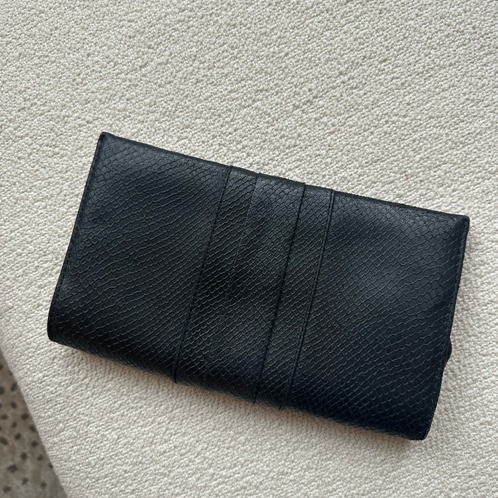Calvin Klein Black snakeskin leather Clutch with mirror and long silver strap
